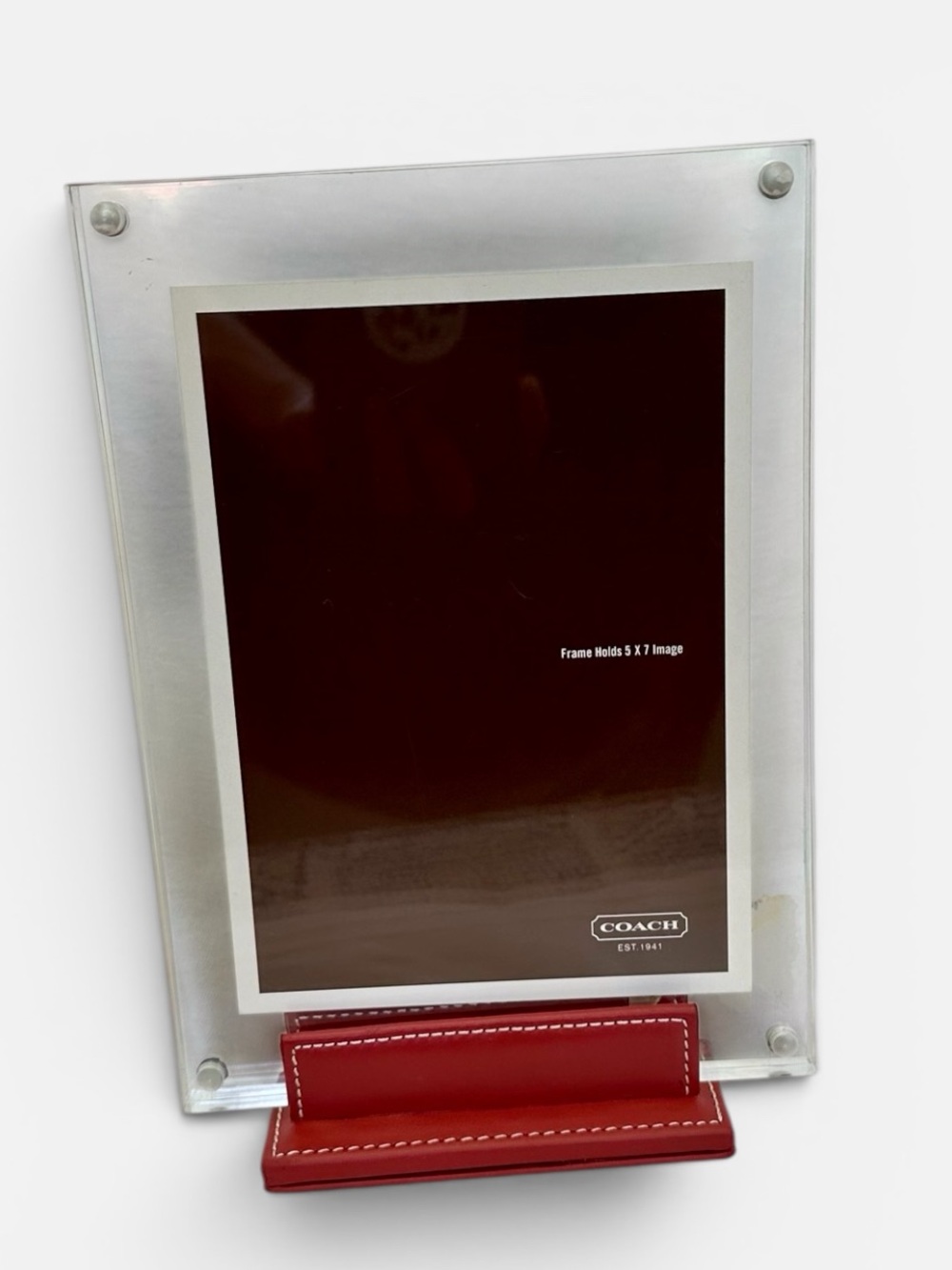 Coach Red Leather Stand with Acrylic Magnetic Frame 5x7